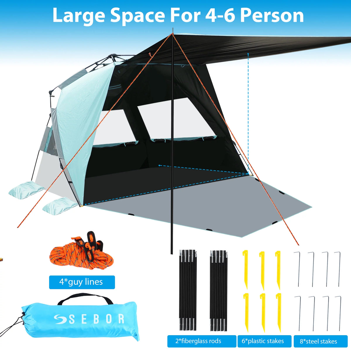 XL Pop-up Canopy Beach Tent for 4-6 Person, UPF 50+ Mint Green G72312