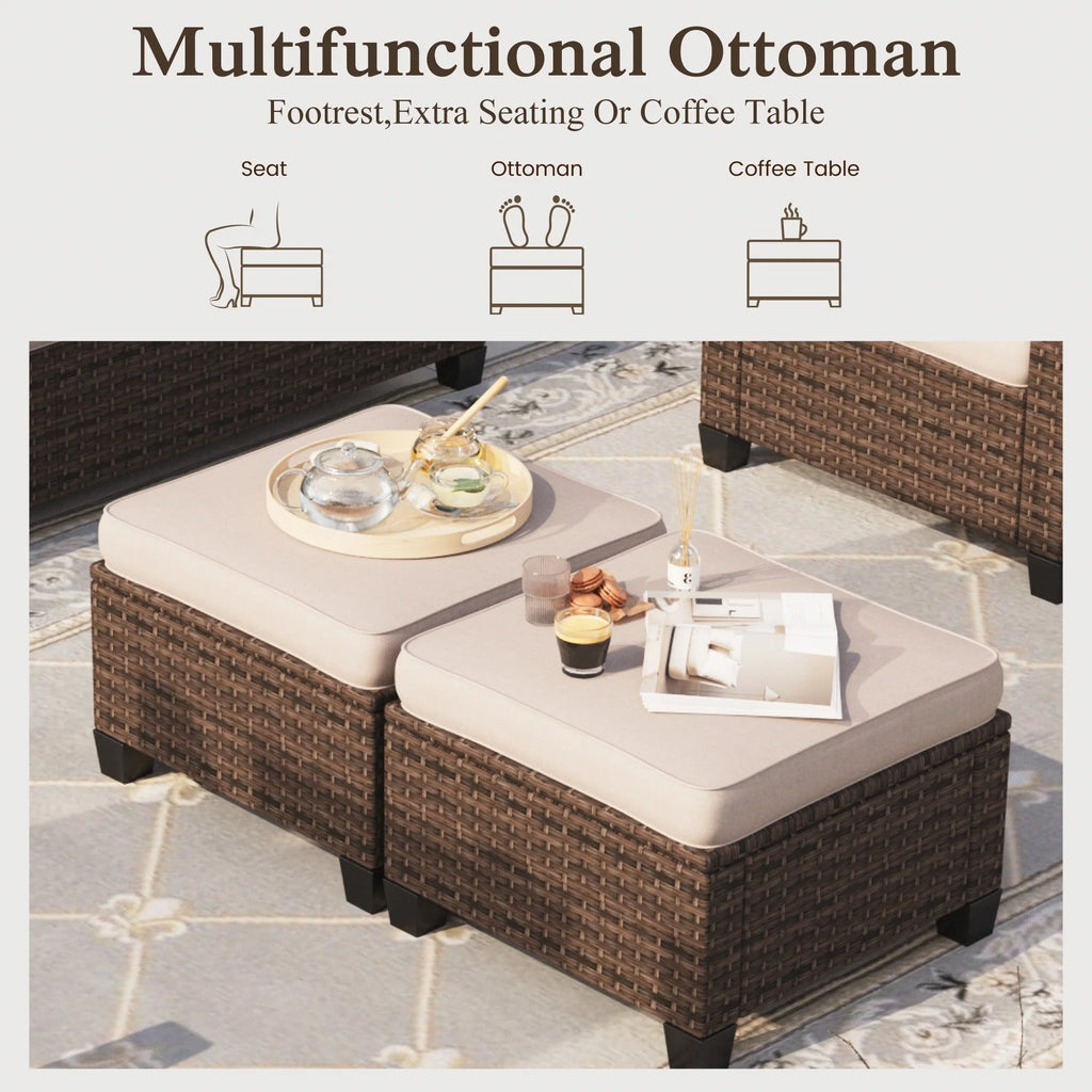 8 Pieces Wicker Patio Furniture Set with Fire Pit Table R616