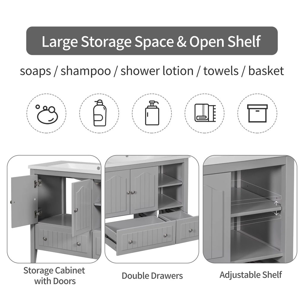 36" Gray Bathroom Vanity with Ceramic Sink Z146582