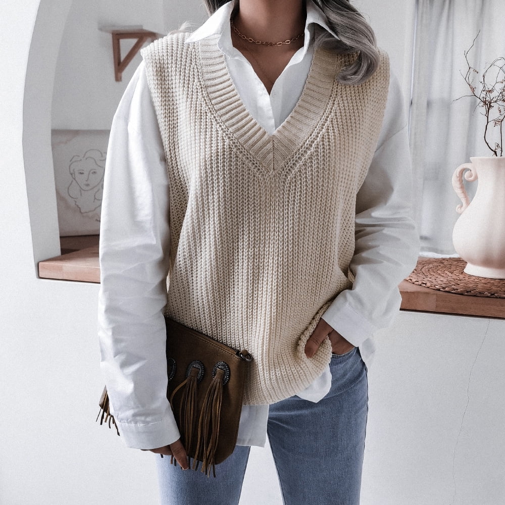Sleeveless V-Neck Knitted Sweater Vest E8539