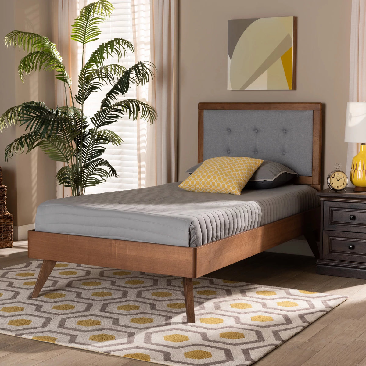Light Grey Fabric Upholstered Twin Size Platform Bed O1133