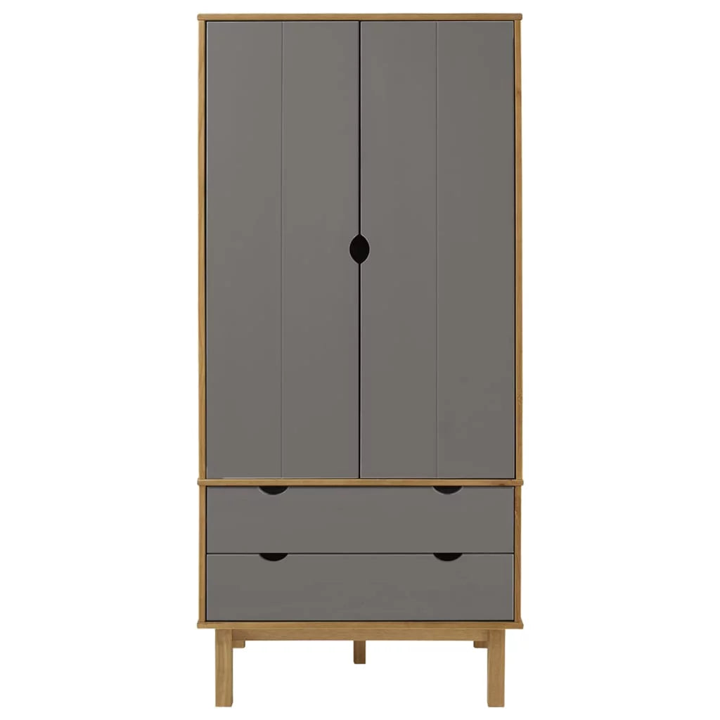 Brown and Gray Solid Wood Pine Wardrobe T305