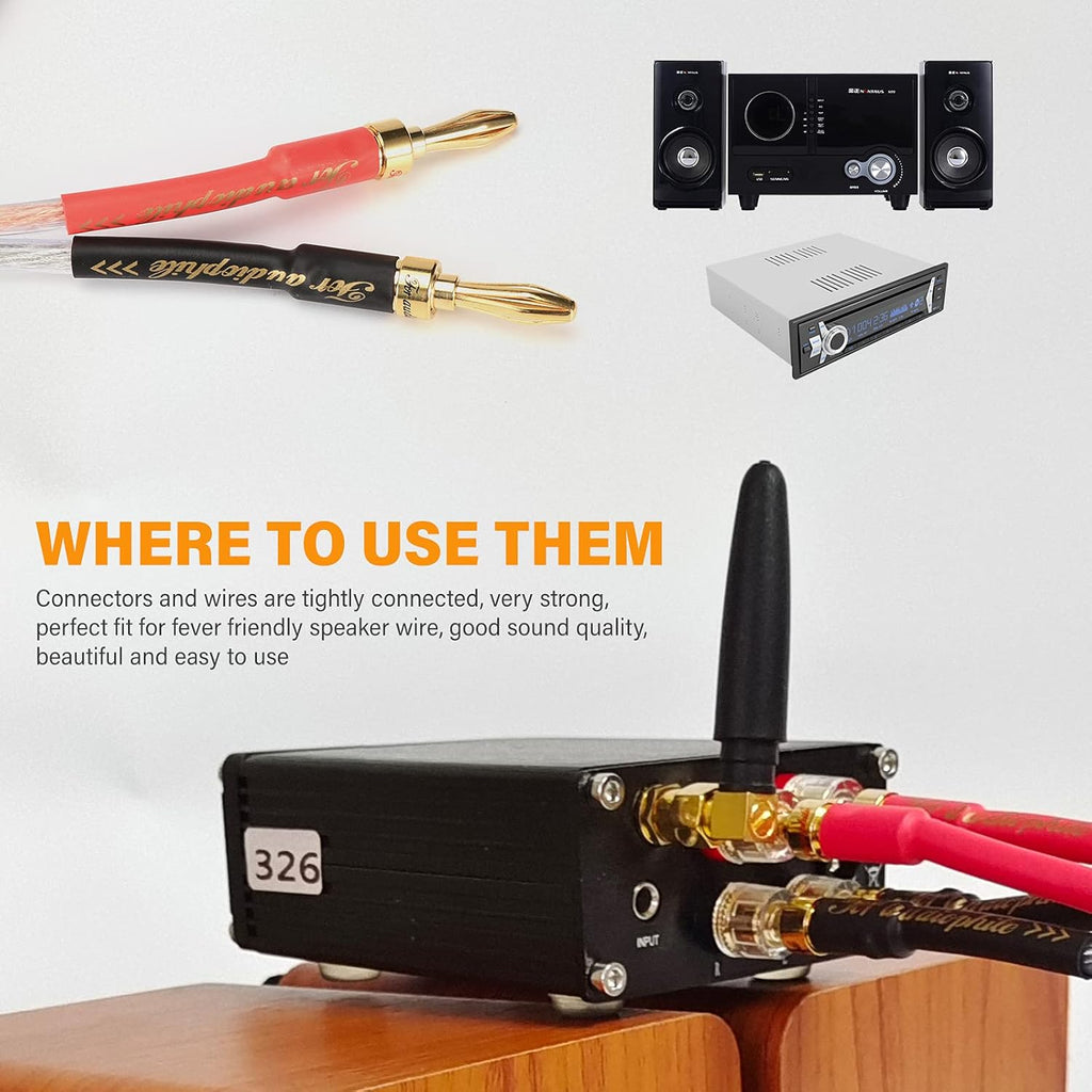 1 Pair 13AWG Oxygen-Free Copper Speaker Cables with Banana Plug Tips H351842