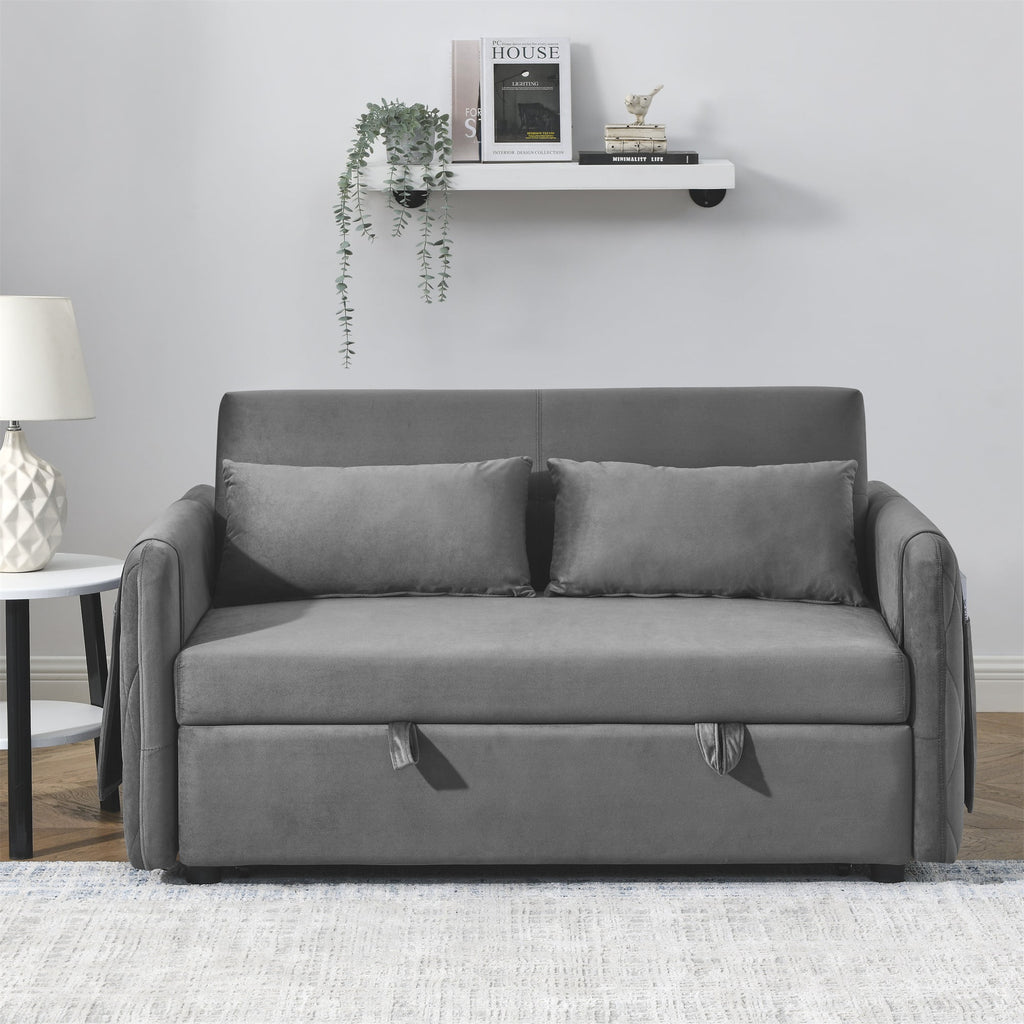 55" Velvet Pull Out Sofa Bed with 2 Pillows Y3819