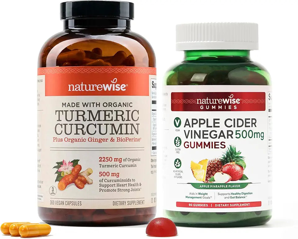 2250mg Curcumin Turmeric Capsules 360-Count + 500mg Apple Cider Vinegar Gummies 90-Count P4586