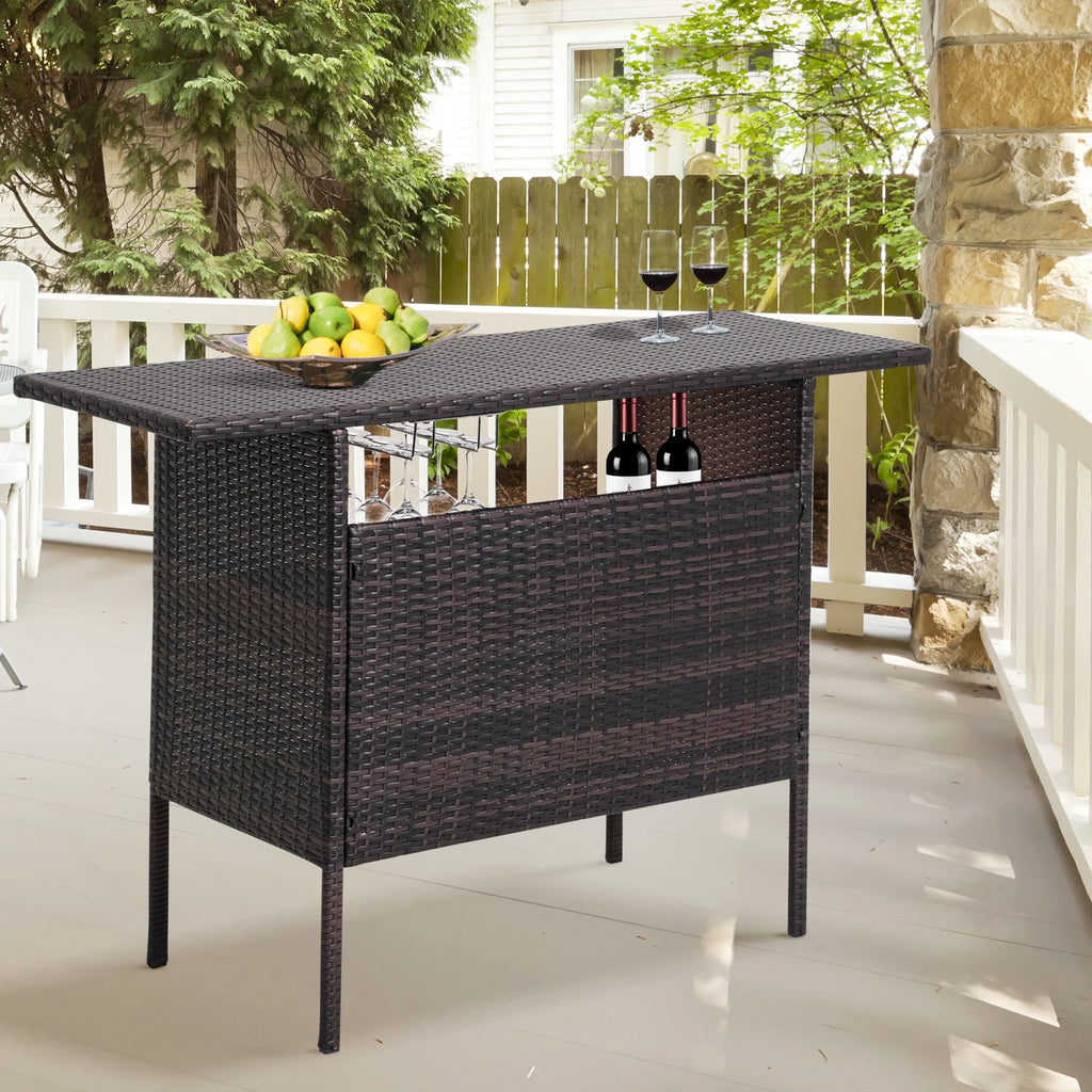 Outdoor Patio Wicker Bar with 2 Storage Shelves R390