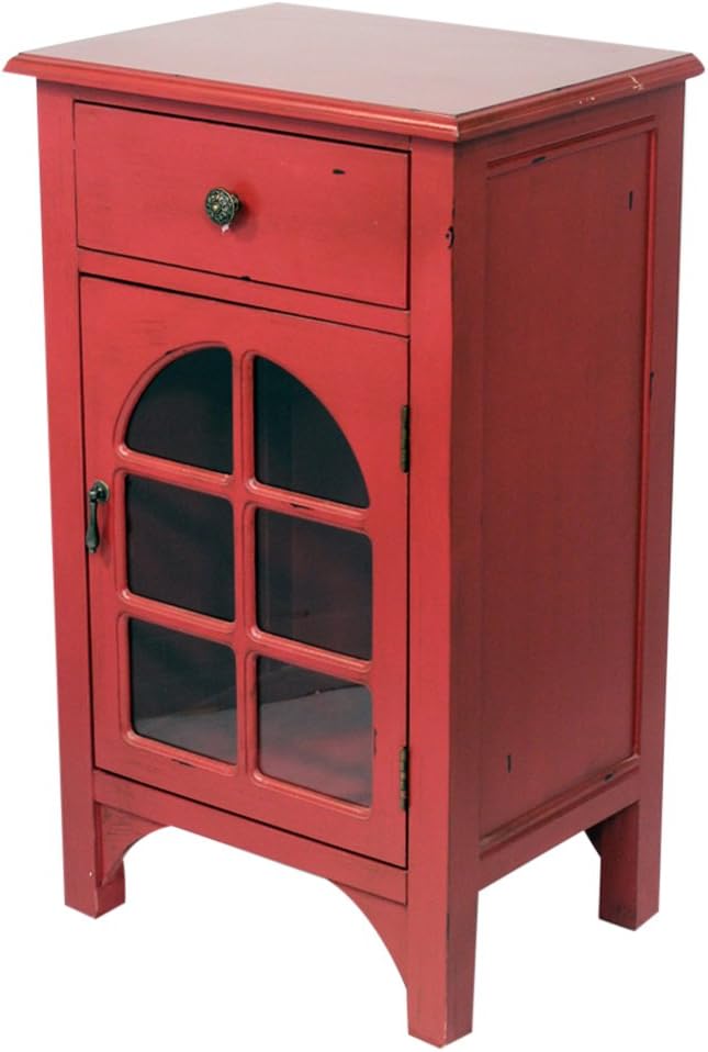 Light Gray Single Drawer Distressed Cabinet with Cathedral Glass Window Inserts J1213
