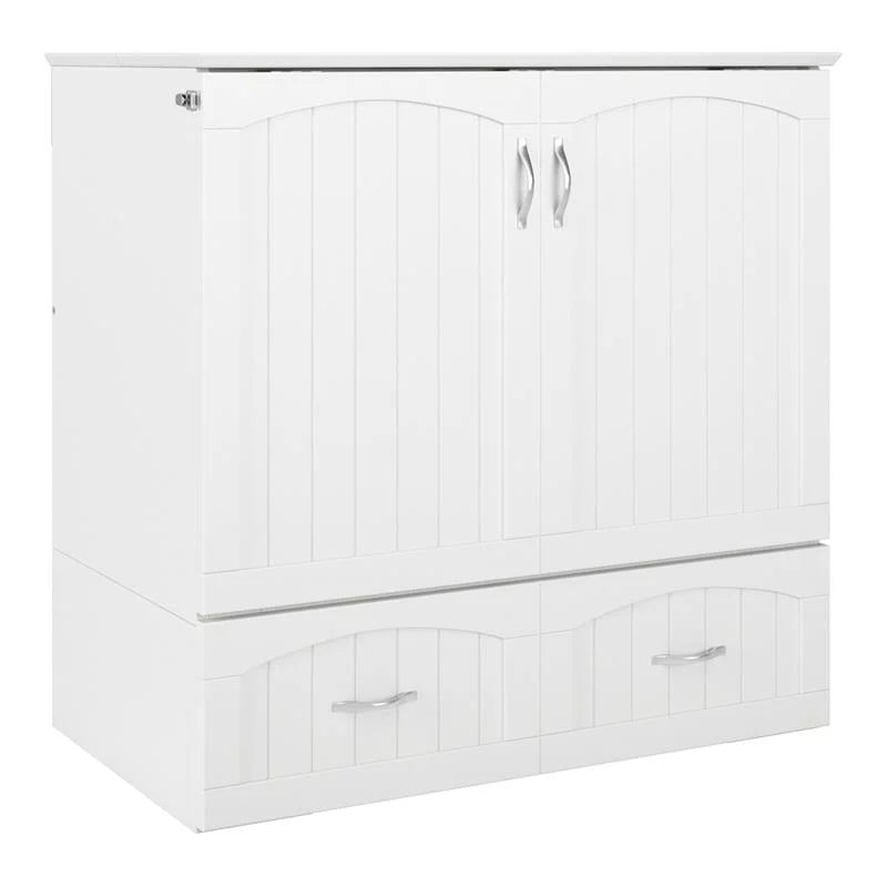 White Wood Twin XL Murphy Bed Chest with Mattress W260