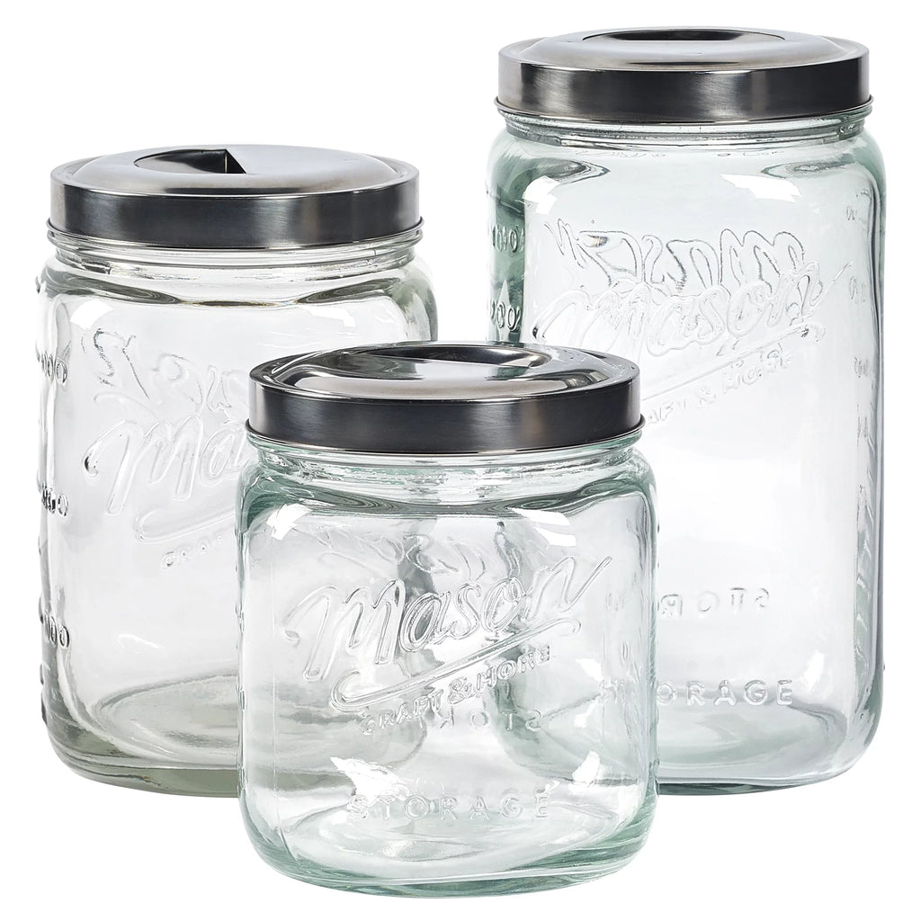 3 Piece Square Glass Canister Set G289529