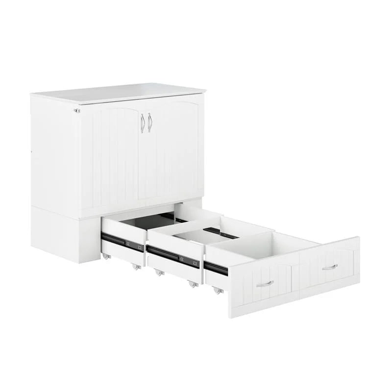 White Wood Twin XL Murphy Bed Chest with Mattress W260