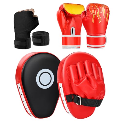 Kids Boxing Gloves and Punching Mitts Set with Hand Wraps E3746