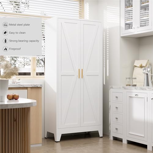 71" Metal Pantry Cabinet with 2 Doors and 4 Adjustable Shelves E360