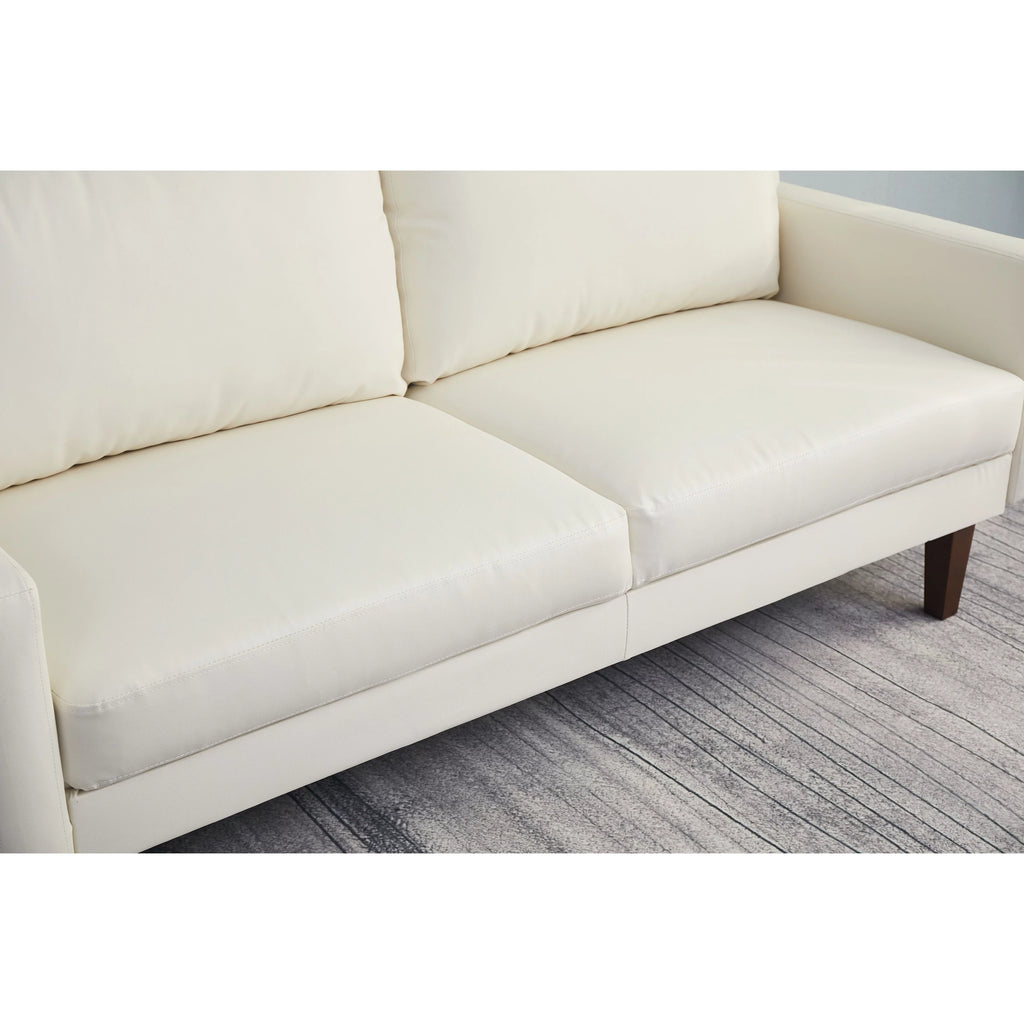 Beige Faux Leather Square Arm Loveseat D3490