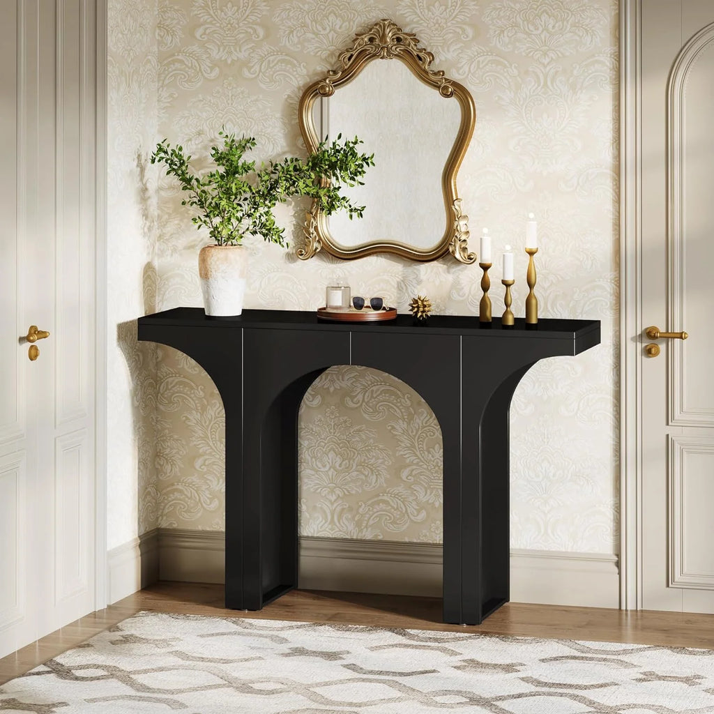 47 Inches Black Console Table with Arch Base U21089
