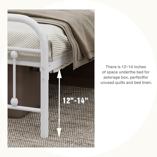 White Metal Full Size Bed Frame with Headboard Footboard T382