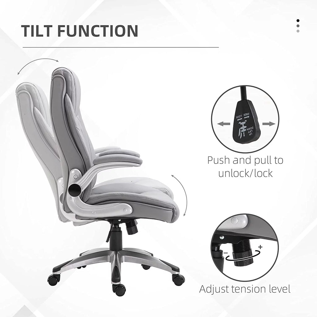 Grey Faux Leather Ergonomic Home Office Chair with Flip Up Arms A191040