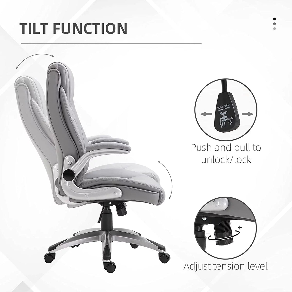 Grey Faux Leather Ergonomic Home Office Chair with Flip Up Arms A191040
