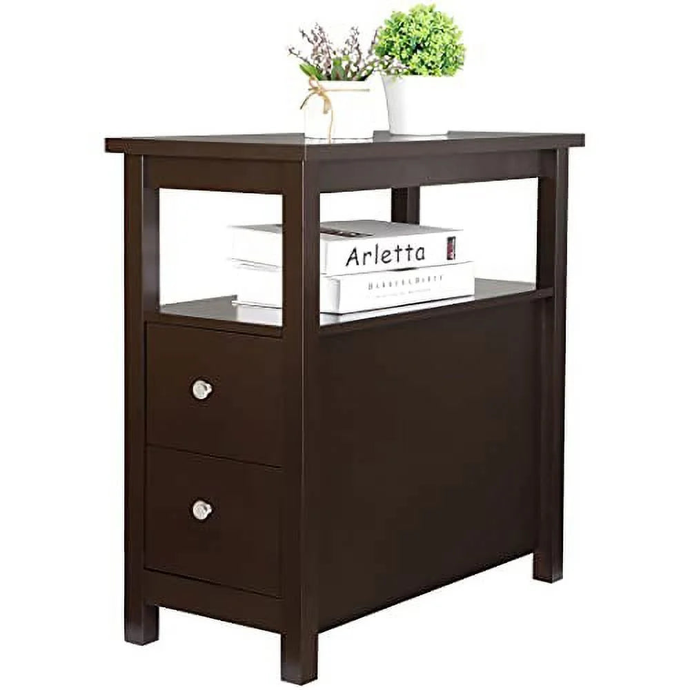 Espresso Narrow Side Table with Drawers and Shelf Z38269