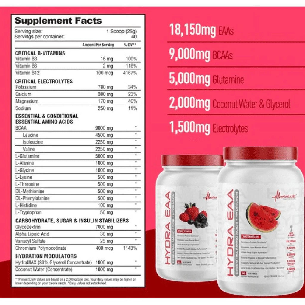 Caffeine Free Watermelon Flavor Essential Amino Acid Pre-Workout 40 Servings E96839