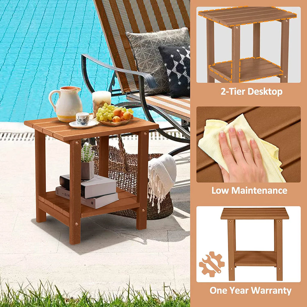 2-Tier HDPE Outdoor Side Table Rectangular Teak O219013