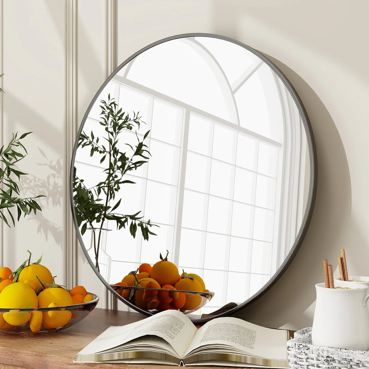 Black Round Wall Mirror L344