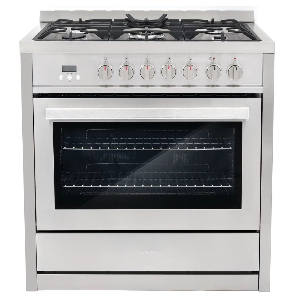 2 Piece Dual Fuel Range and Wall Mount Range Hood Kitchen Appliance Package C8755