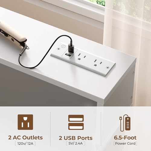 White Vanity Desk with Drawers and Charging Station O418644