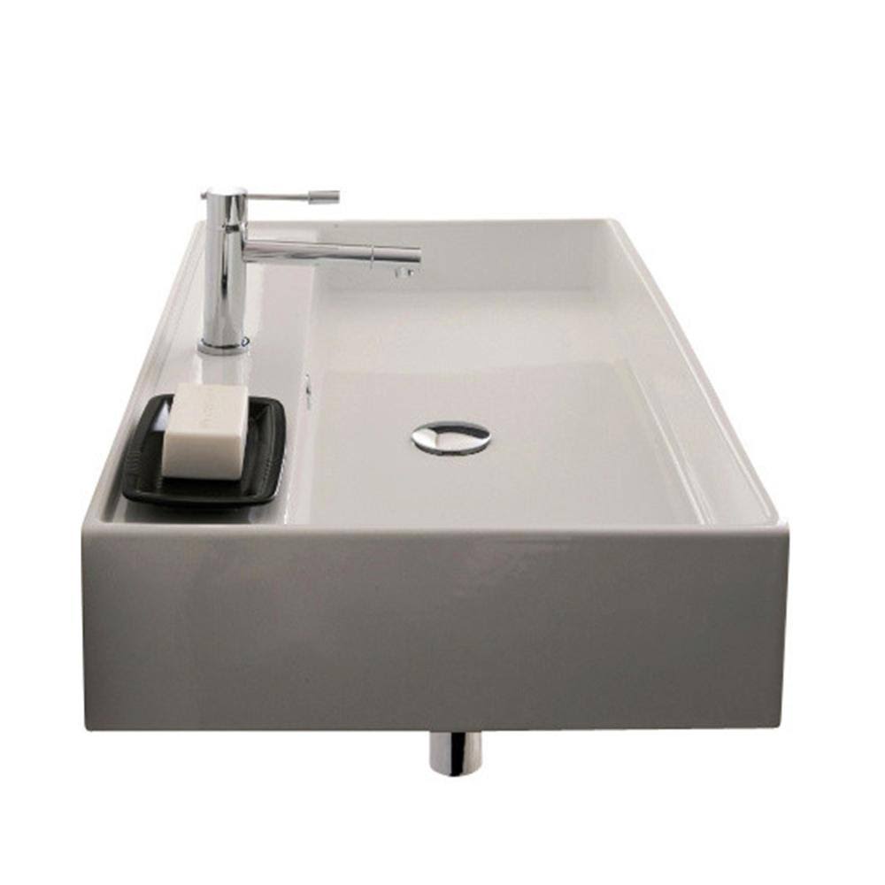 White One Hole Rectangular Ceramic Wall Mounted Vessel Sink G18041