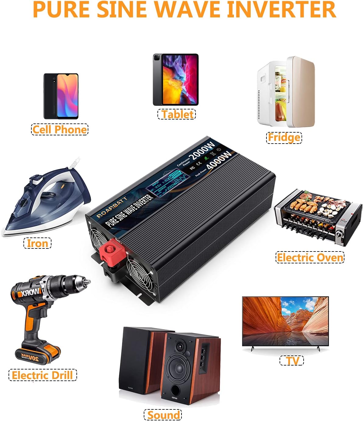 2000W Pure Sine Wave Power Inverter 12V to 110V/120V with Remote Q993244