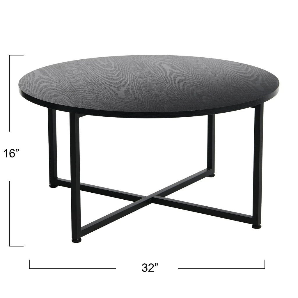 Round Coffee Table with Steel Frame and Faux Distressed Wood Finish L17716