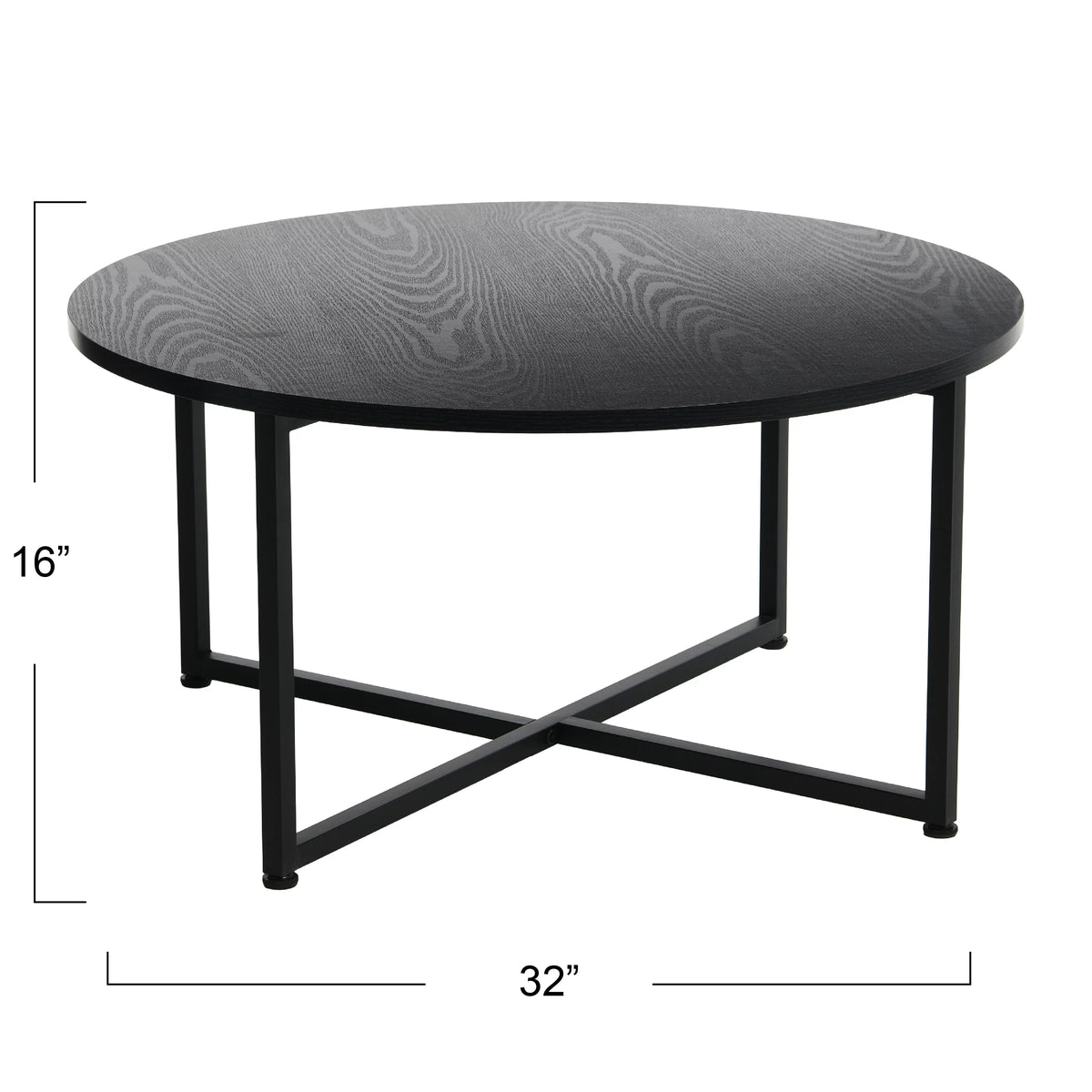 Round Coffee Table with Steel Frame and Faux Distressed Wood Finish L17716