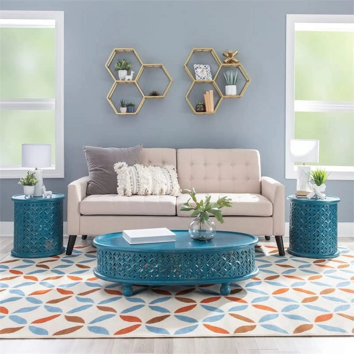 Blue Oval Wood Coffee Table A72797