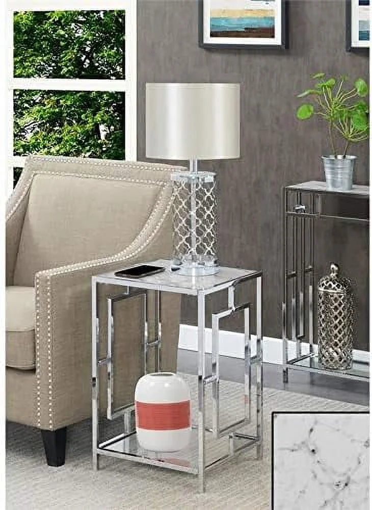 Metal End Table with White Faux Marble Top Q279