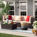 4 Pieces All Weather Patio Sectional Sofa with Cushion and Glass Table Q110