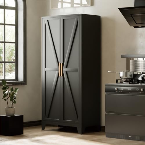 71" Metal Pantry Cabinet with 2 Doors and 4 Adjustable Shelves E360
