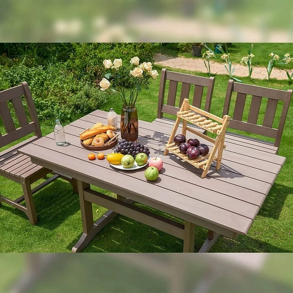 Brown 6-Person Poly Lumber Outdoor Dining Table J727