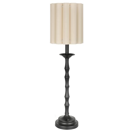 Black Scalloped Table Lamp with Bamboo Lamp Post W33591