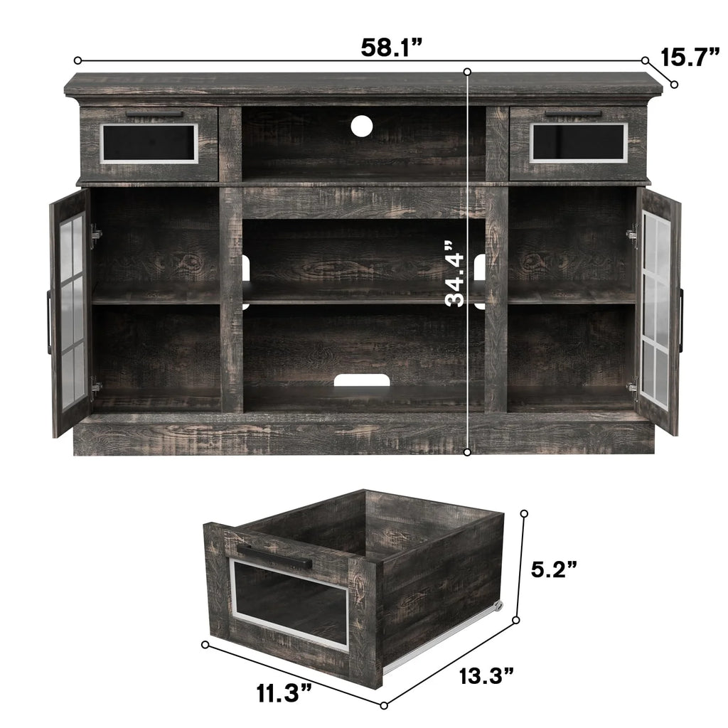 Dark Oak Tall TV Stand with Glass Door H369