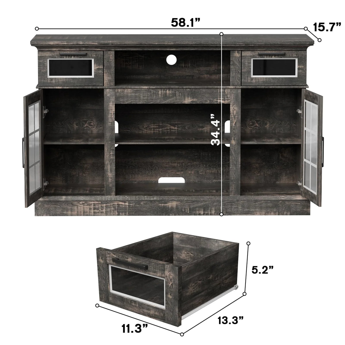 Dark Oak Tall TV Stand with Glass Door H369