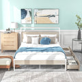 White Metal Platform Bed Frame with 2 Drawers F8373
