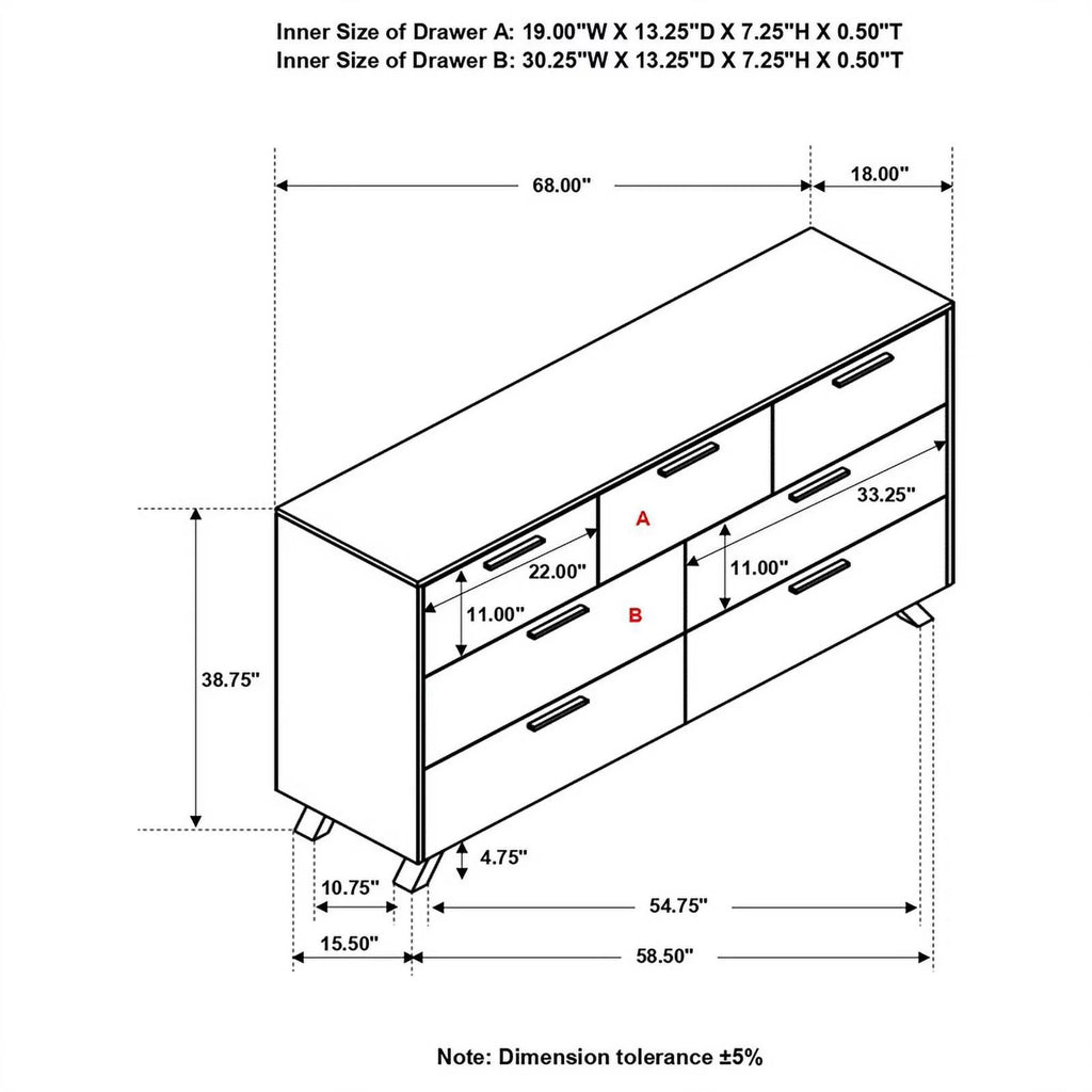 7 Drawer Wood Rectangular Dresser I5468