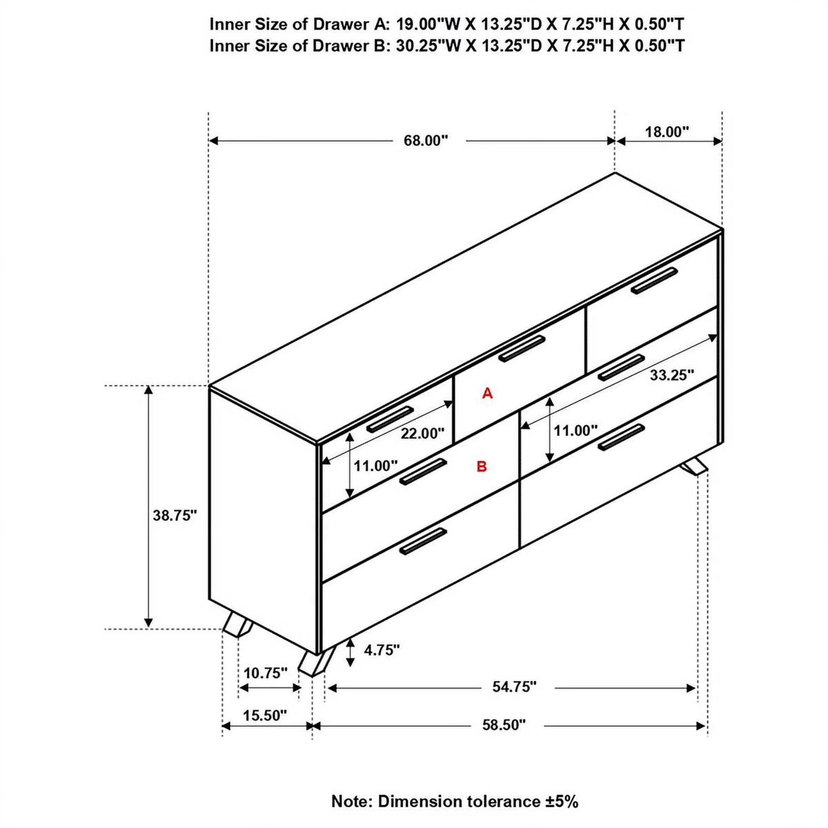 7 Drawer Wood Rectangular Dresser I5468
