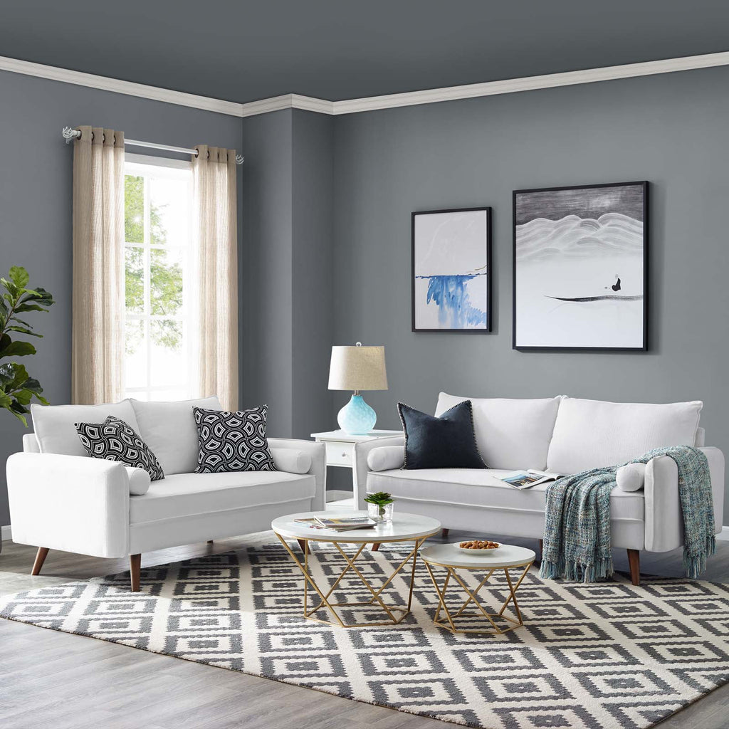 White Upholstered Fabric Sofa and Loveseat Set C968
