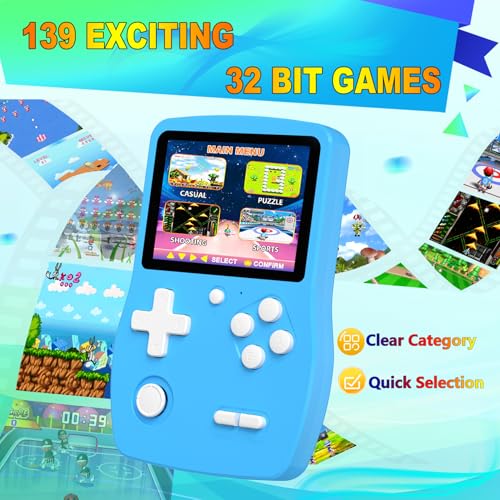 Blue Handheld Games with 3.0" IPS Screen and Rechargeable Battery L2462