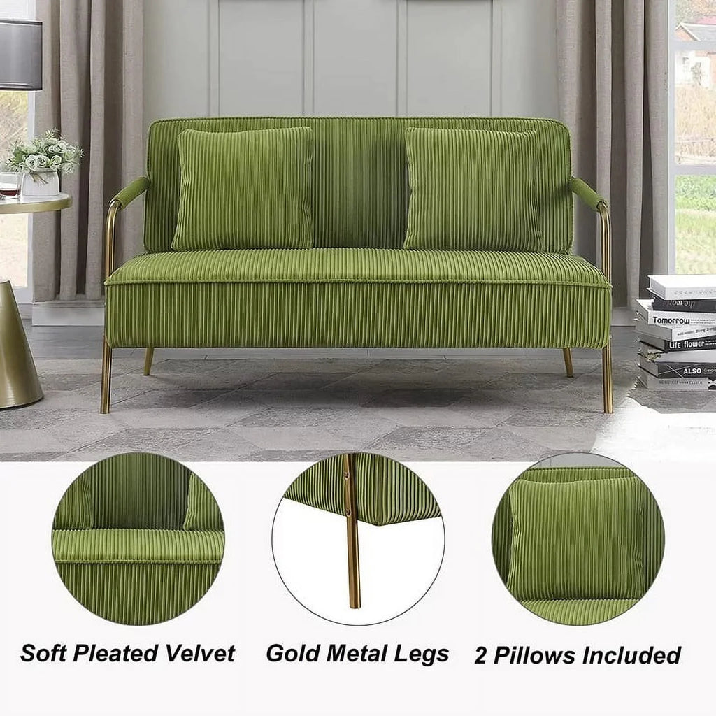 Olive Green Velvet Upholstered Loveseat E95744