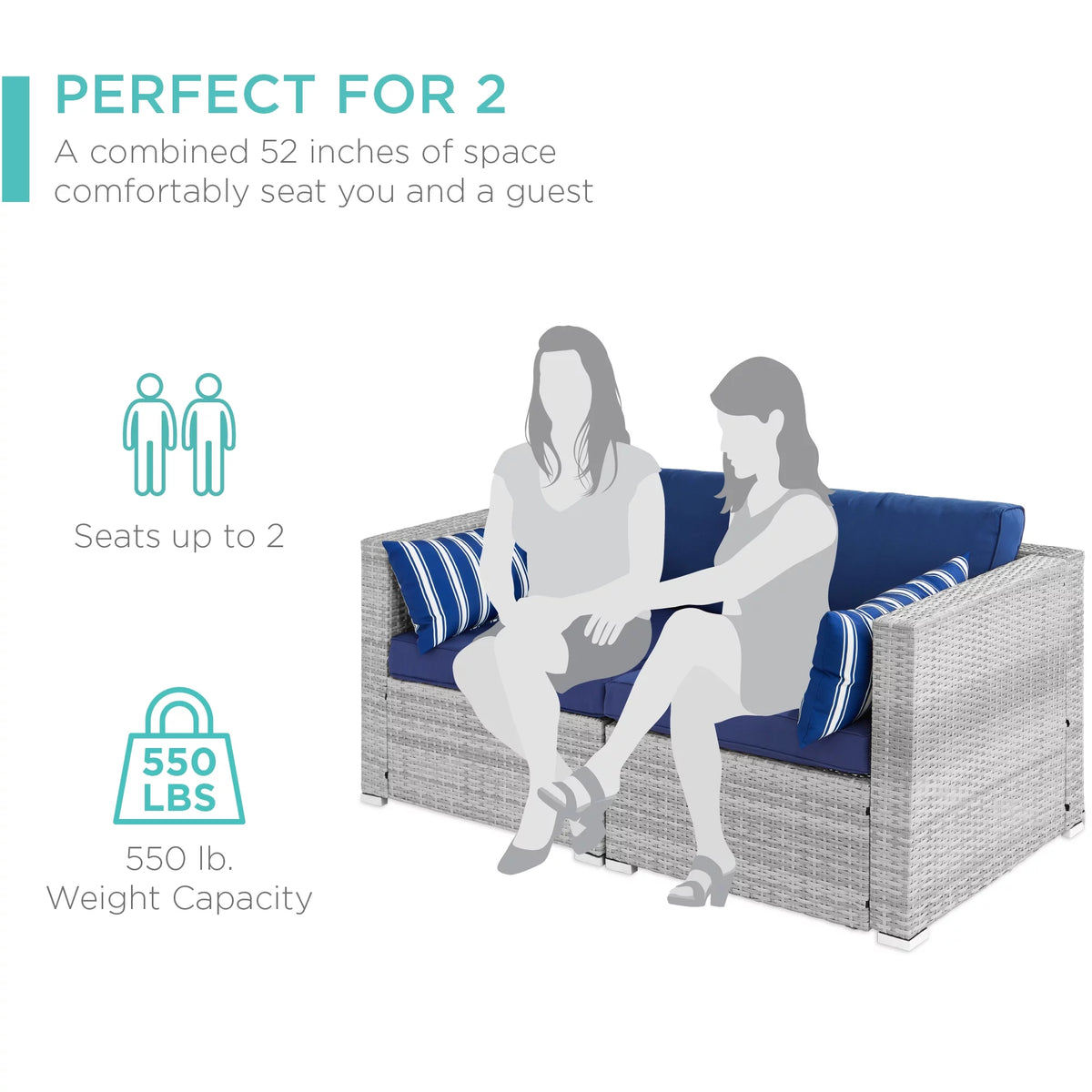 2-Person Wicker Patio Loveseat with 2 Accent Pillows E95751