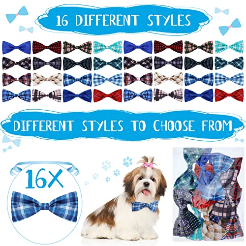 16 Pieces Dog Bow Ties Collar Attachment with Rubber Bands S68442