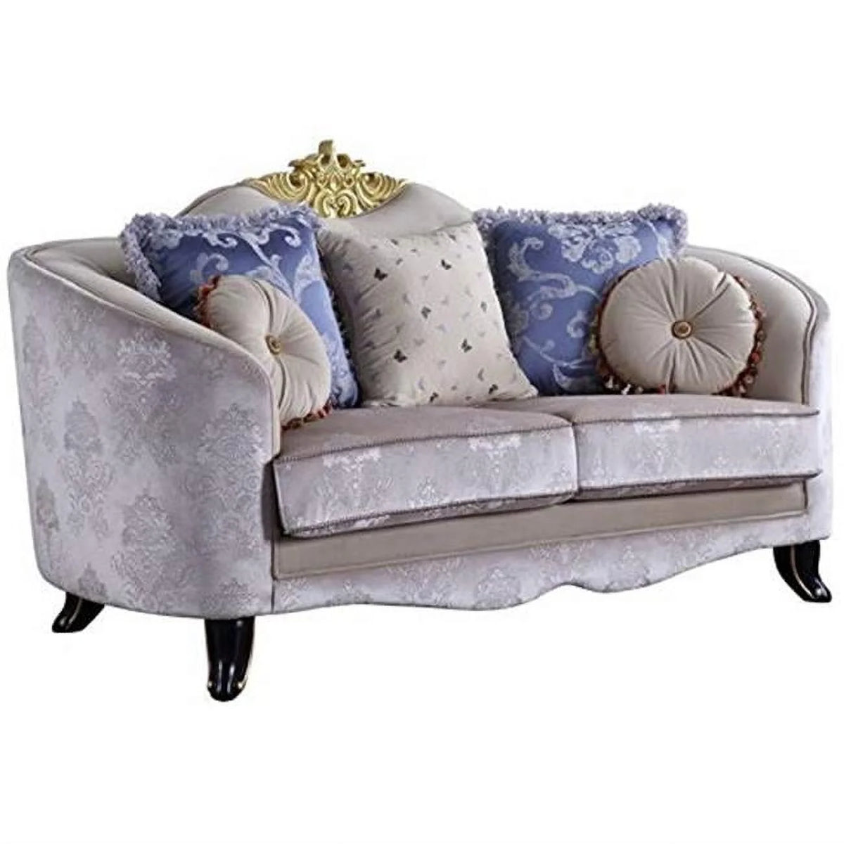 Cream Fabric Loveseat with 5 Pillows Q21685