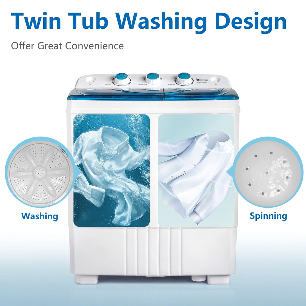 20LBS Portable Compact Twin Tub Washing Machine Washer Dryer, Blue X205