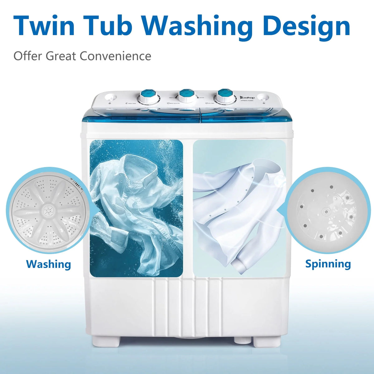 20LBS Portable Compact Twin Tub Washing Machine Washer Dryer, Blue X205